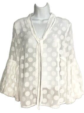 Ups & Downs Polka Dot Sheer Tie-Neck Blouse Size M